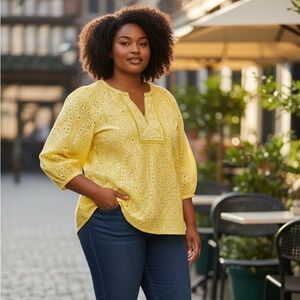 Chico's Yellow Eyelet Top